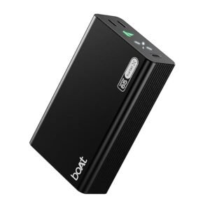 boat energyshroom pb465 turbo x 20000mah power bank, 65w turbo fast charging, dual type c 2 way ports, led battery & charging indicators, compact & lightweight for laptop & mobile (onyx black)